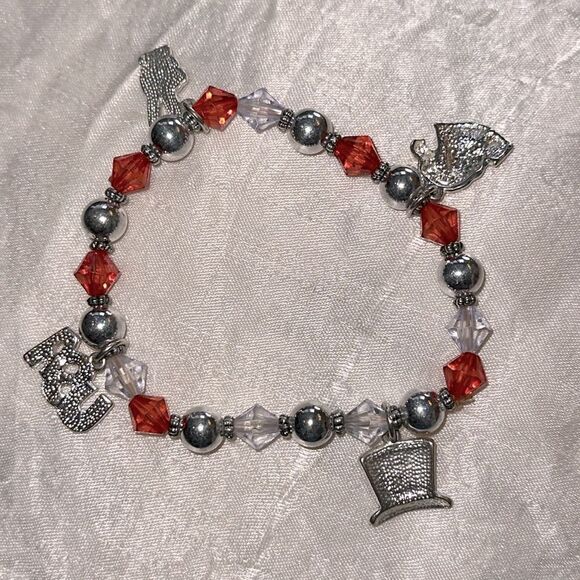 Red, White, Blue & Silver Patriotic Charm Stretch Beaded Bracelet - Picture 3 of 7